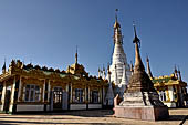 The main white washed stupa inside the cluster of pagodas that make up the Kakku pagoda complex. Shan State, Burma (Myanmar). 